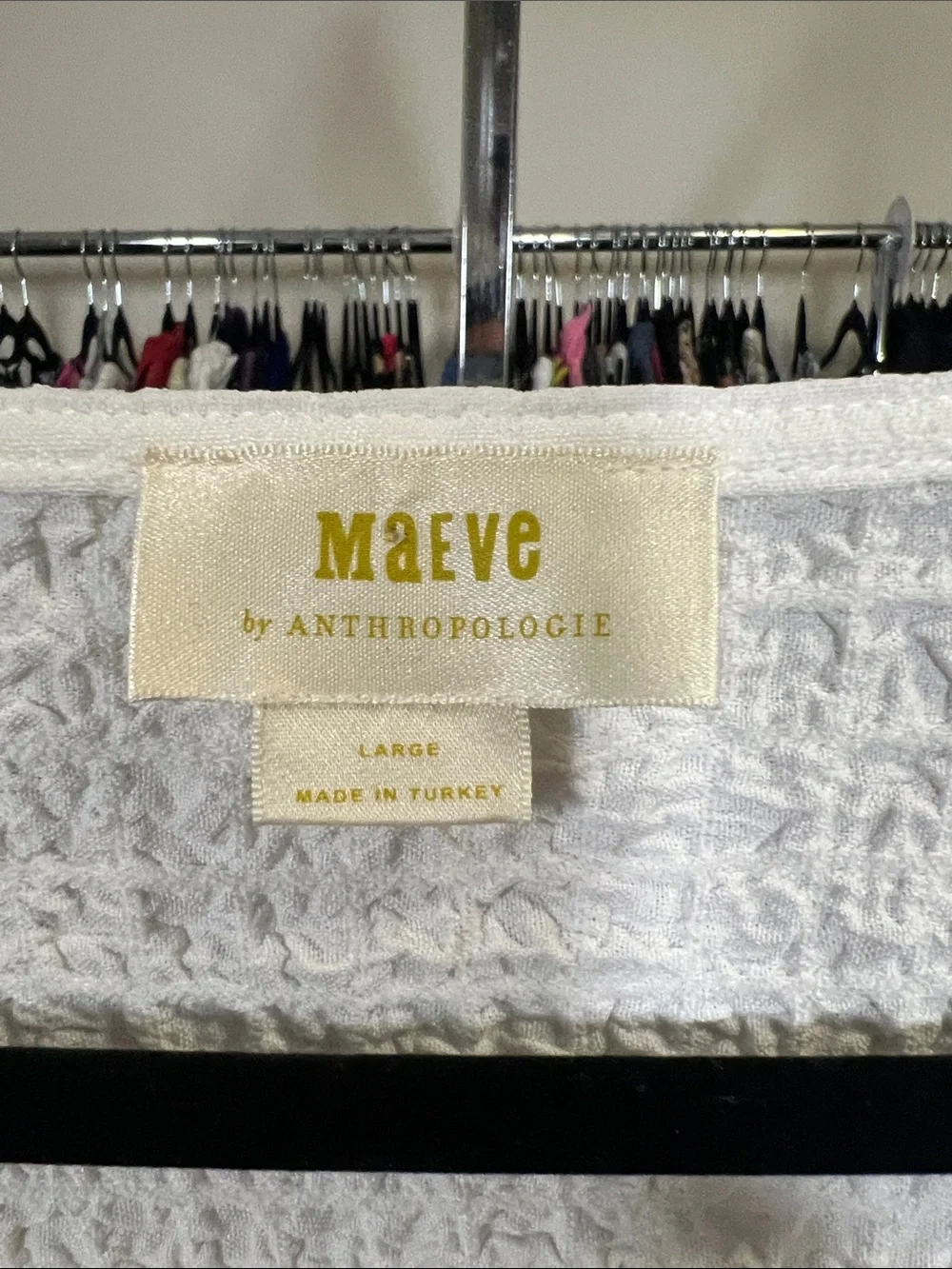 Anthropologie Maeve White Textured Scoop Neck Puff Sleeve Top Sz Large - Picture 5 of 7